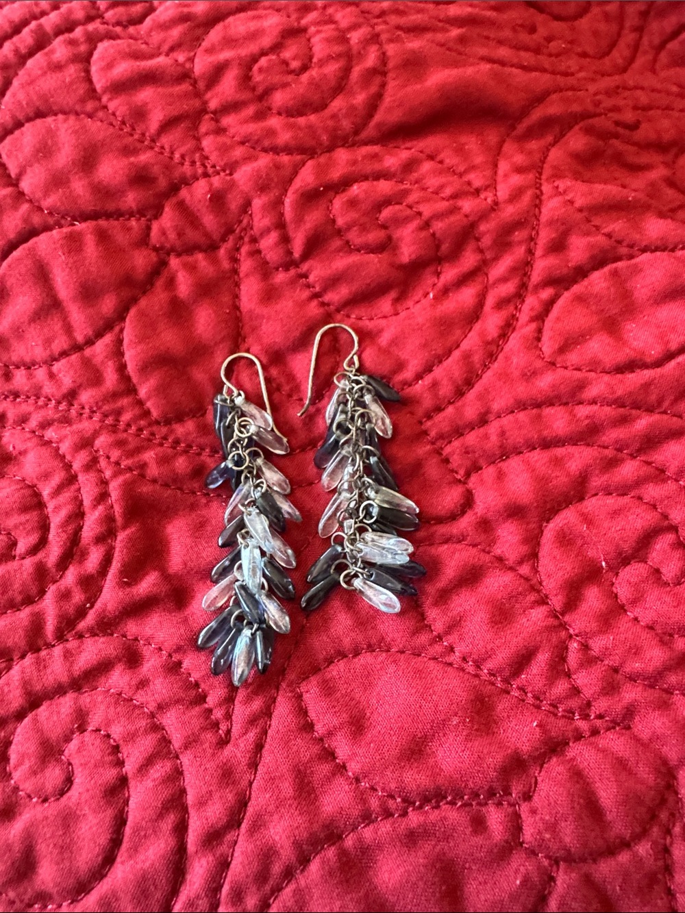 Silver and Blue Gray Dangle Cluster Earrings - Women Jewelry